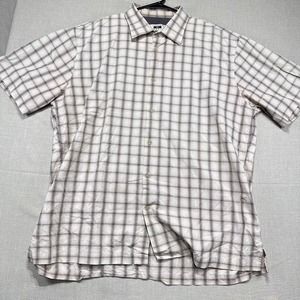 Joseph Abboud Button Shirt Men’s Size XXL White Yellow Plaid Short Sleeve